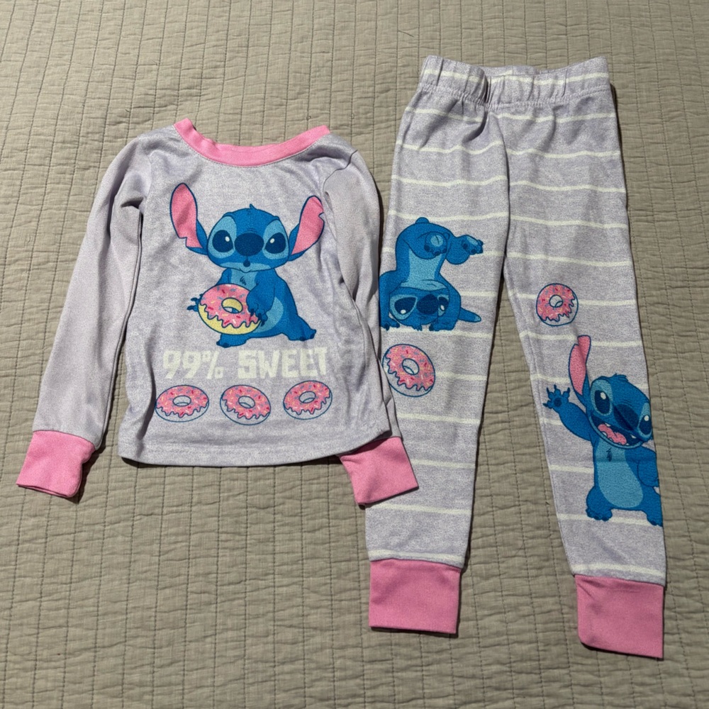 Disney Stitch Kids Pajama Set - Gray and Pink